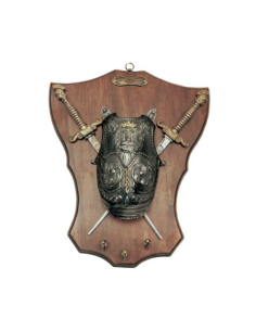 Panoplia medieval, tipo llavero, con 2 espadas y escudo...