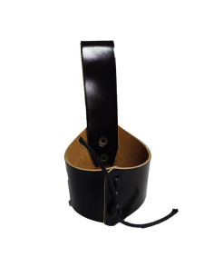 Skinnende sort læder baldric til horn 300 ml.