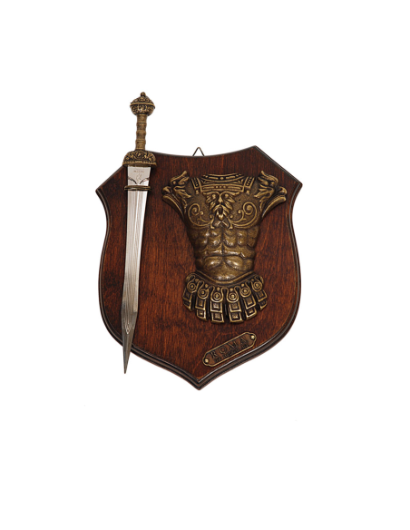 Panoplia de armas con espada gladius...