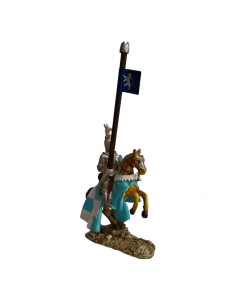 Caballero medieval en miniatura con estandarte León...