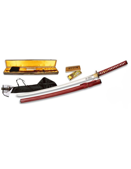 Katana aus Kohlenstoffstahl + Deckel + Box + 2 Tsuba + Reinigungsset