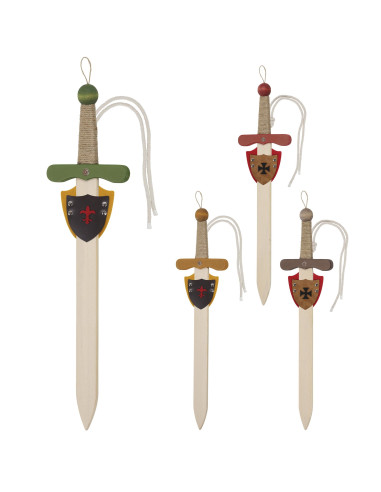 Middeleeuws houten zwaard met baldric, voor kinderen (60 cm.)