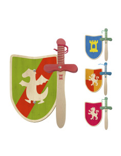 Set medieval pequeño de madera espada y escudo