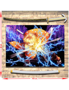 Demonendoder Zenitsu Agatsuma-banner + Katana-pakket