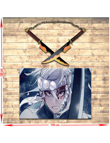 Pak dubbele zwaarden Tengen Uzui + banner, Kimetsu No Yaiba