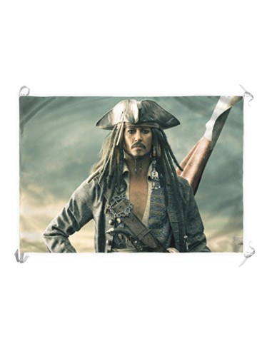 Banner-piratenvlag Jack Sparrow in Pirates of the Caribbean (100 x 70 cm.)
 Materiaal-Satijn