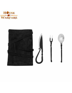 Juego 3 cubiertos medievales forjados con funda