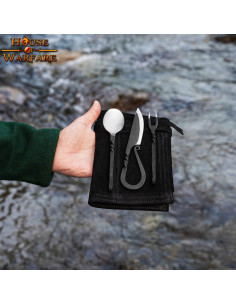 Juego 3 cubiertos medievales forjados con funda 2