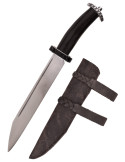 Cuchillo Seax corto con empuñadura de cuerno y funda de cuero (36 cm.)