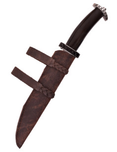 Kurzes Saxmesser mit Horngriff und Lederscheide (36 cm.) 2