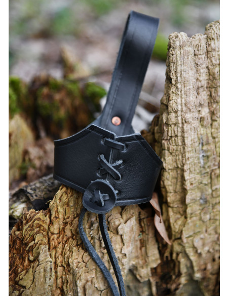 Sort læder baldric til vikingehorn