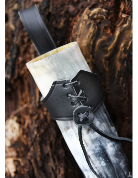 Sort læder baldric til vikingehorn