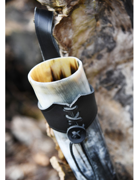 Zwart lederen baldric voor Vikinghoorn