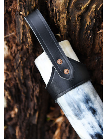 Zwart lederen baldric voor Vikinghoorn