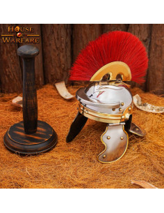 Mini Casco legionario romano con soporte de madera 2
