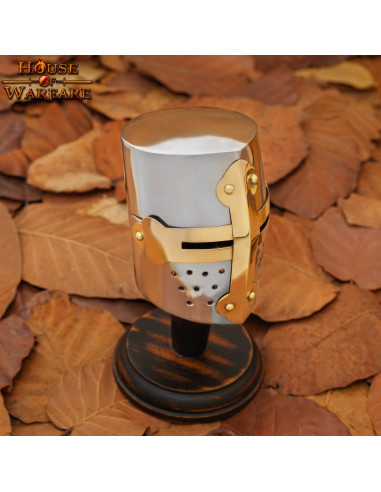Mini Yelmo Medieval de los Cruzados con soporte de madera