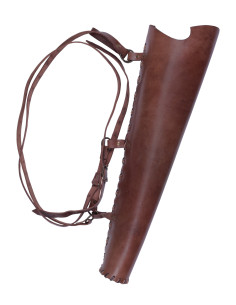 Köcher aus braunem Leder, mit Rückenriemen (64 cm.)