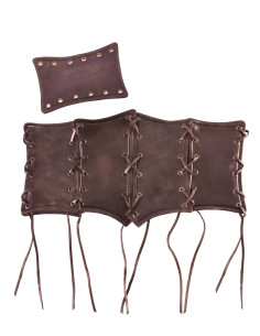 Corsé medieval de piel con cordones, marrón