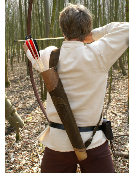 Leren pijlkoker met rugriem (60 cm.)