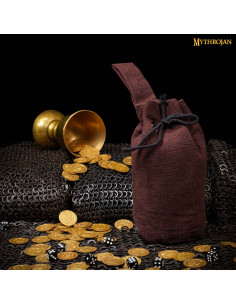 Bolsa limosnera medieval en marrón con cordones...