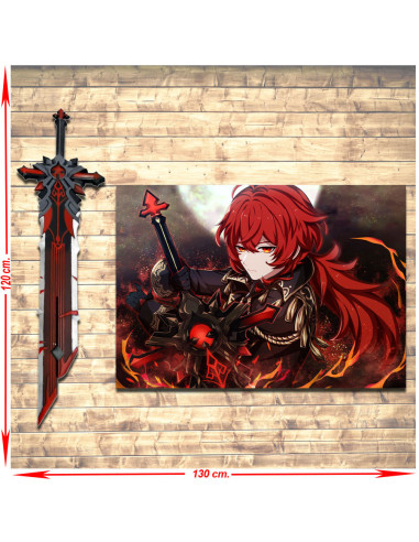 Diluc Genshin Impact Banner + Schwertpaket