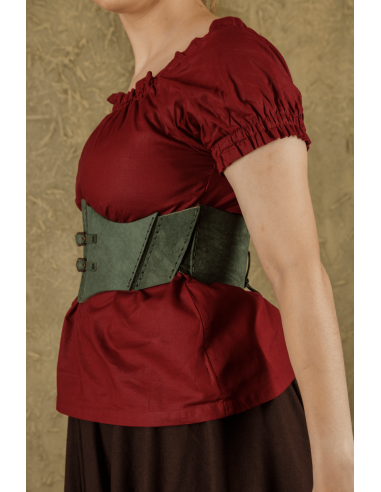 Corpiño medieval Talia en piel - Verde