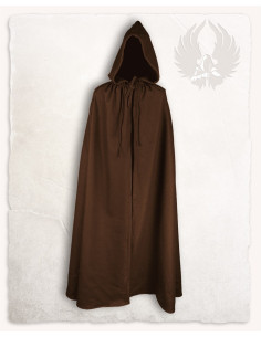 Middeleeuwse cape Aaron bruine wol (140 cm.)