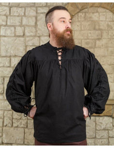 Schwarzes mittelalterliches Hemd mit Krawatten, Modell Alex