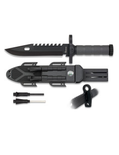 Cuchillo de supervivencia con pedernal, afilador y brújula