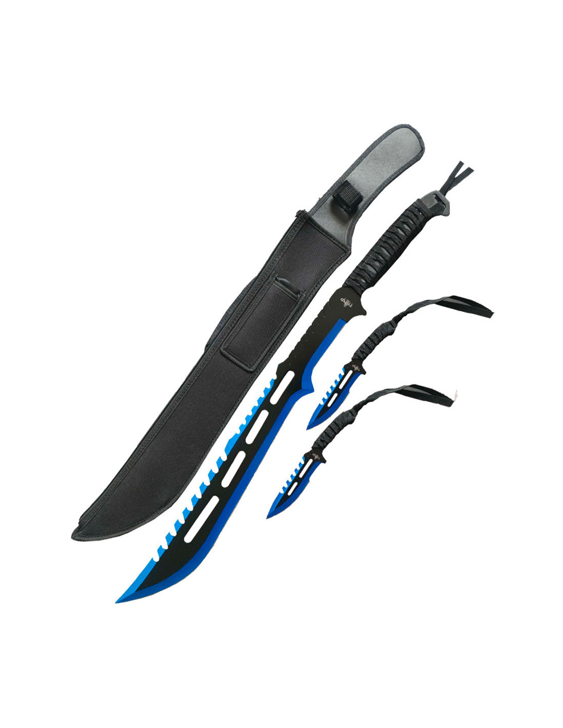 Set Machete cortacañas y 2 cuchillos lanzadores ⚔️ Tienda-Medieval