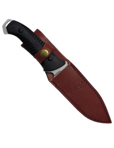 Cuchillo de caza satinado con funda de piel 2
