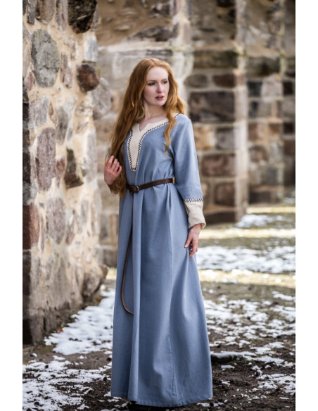 Langes Wikingerkleid Freya, blaue Farbe