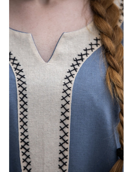 Langes Wikingerkleid Freya, blaue Farbe