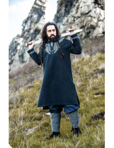 Snorri Viking Tunika med Urnes Style Håndbroderi, Sort 2