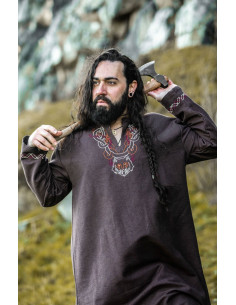 Vikingetunika med Freki-broderi, brun 2