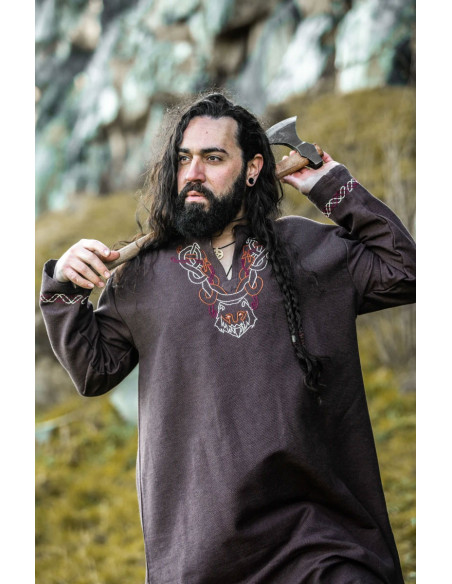 Vikingetunika med Freki-broderi, brun
