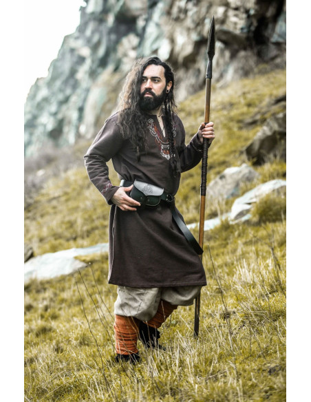 Vikingetunika med Freki-broderi, brun