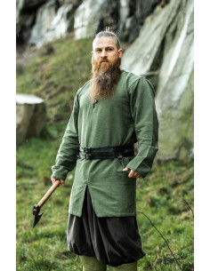 Túnica vikinga modelo Balduin, algodón Verde