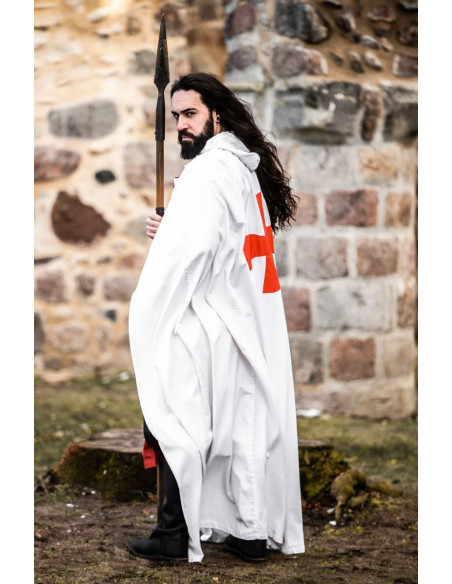 Hvid Templar-kappe med rødt kors på...