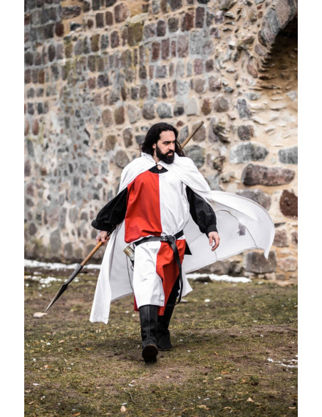 Hvid Templar-kappe med rødt kors på...