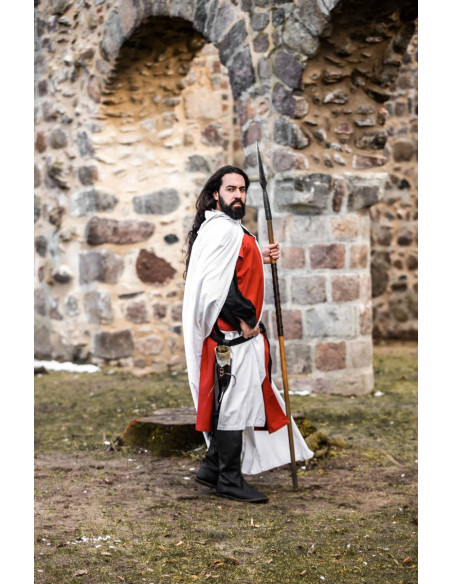 Hvid Templar-kappe med rødt kors på...