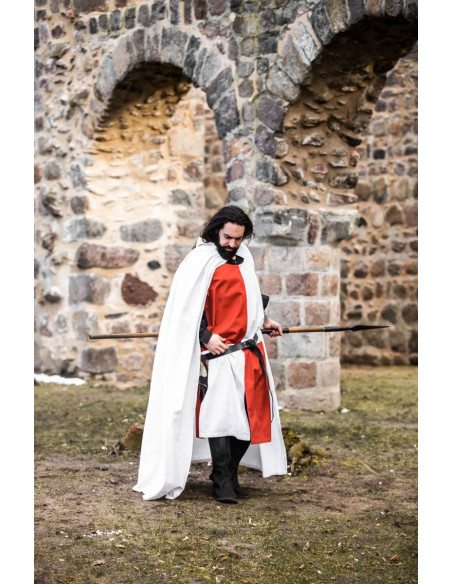Hvid Templar-kappe med rødt kors på...