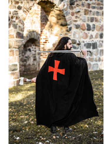 Capa de los Caballeros Templarios modelo Arnulf, negro-rojo