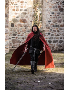 Capa medieval roja larga, modelo Gunnar