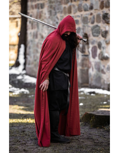 Capa medieval roja larga, modelo Gunnar
