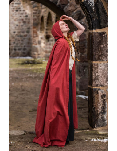 Capa medieval roja larga, modelo Gunnar