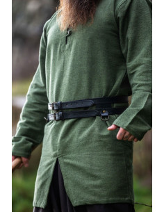 Viking dubbele leren riem model Ubbe, zwart