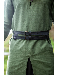 Viking dubbele leren riem model Ubbe, zwart 2