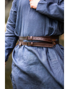 Viking dobbelt læderbælte, model Ubbe, mørkebrunt