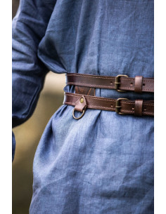 Viking dubbele lederen riem, model Ubbe, donkerbruin 2